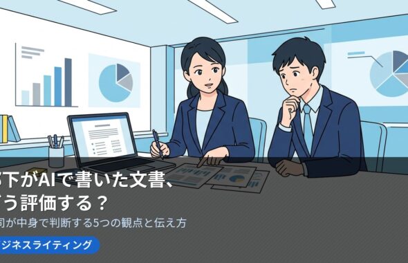 部下がAIで書いた文書を上司が確認する様子のイラスト